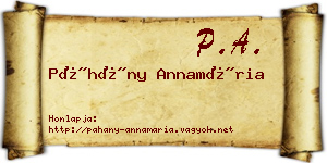 Páhány Annamária névjegykártya